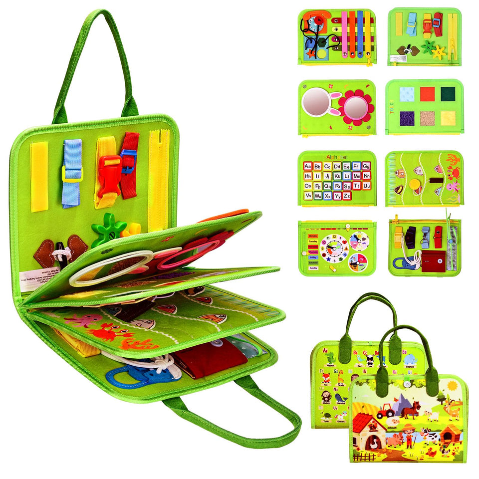 JHkim Busy Board Daily Dressing page builds fine motor skills for on-the-go play.