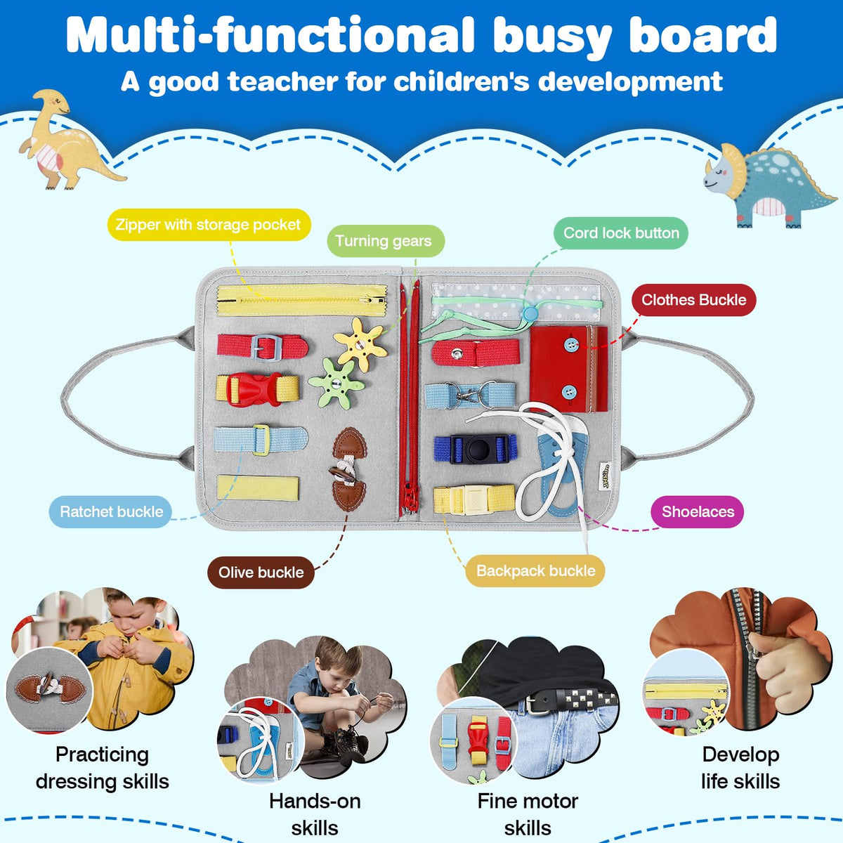 JHkim Busy Board open pages reveal sensory exploration during car rides.