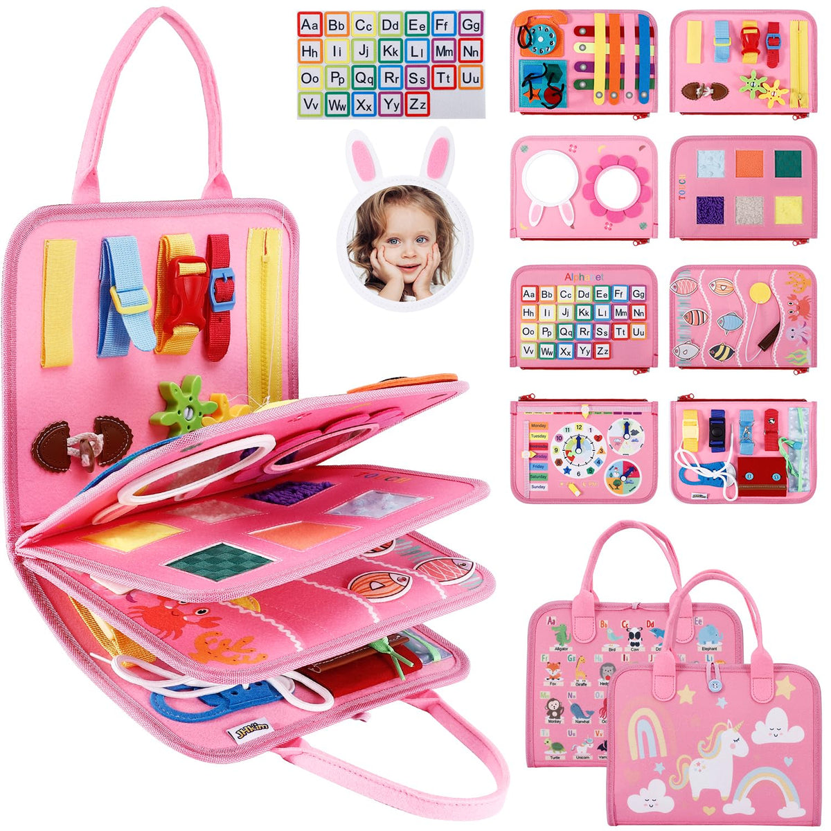 JHkim Busy Board zipper panel enhances fine motor skills during travel