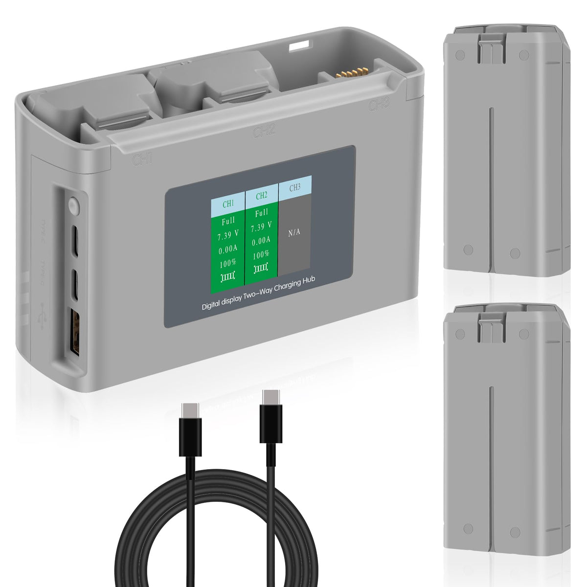 JHTC mini 4K-2 hub with two-way charging and clear display for DJI batteries