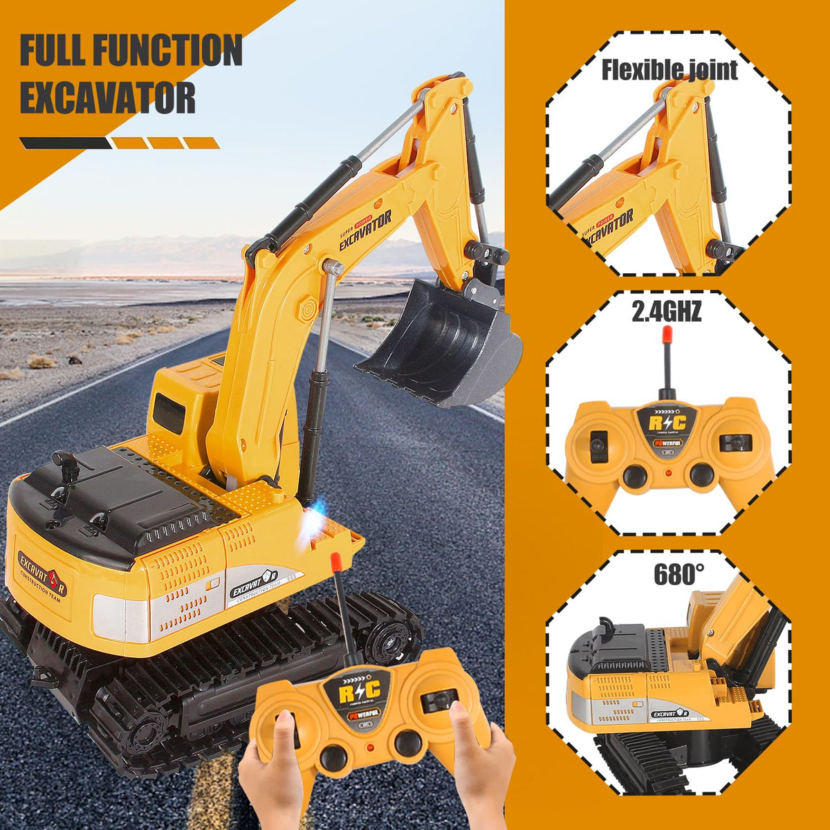 Jiakora 1/24-scale excavator captures realistic details for visually engaging pretend construction.