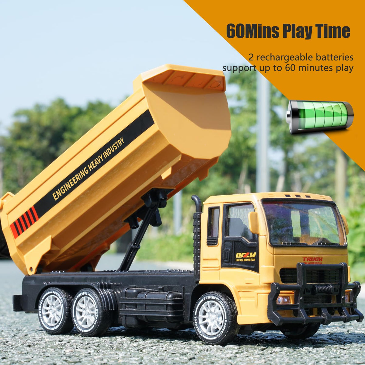 Jiakora dump bed tilted at 45 degrees for realistic unloading action