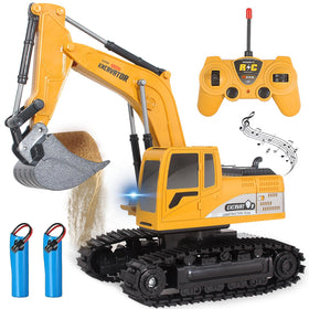 Jiakora RC excavator toy with metal shovel showcases rugged durability for outdoor digging.