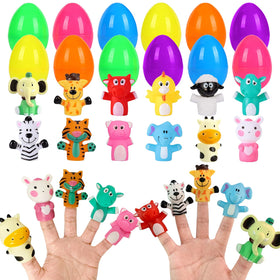 JIALWEN Easter eggs with animal finger puppets for imaginative play.