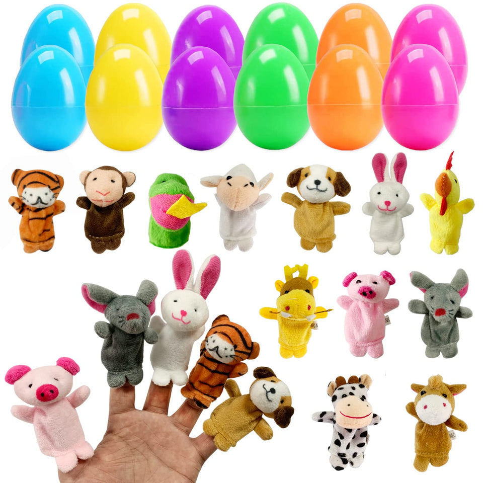 JIALWEN Easter eggs with animal finger puppets for imaginative play and fine motor skills.