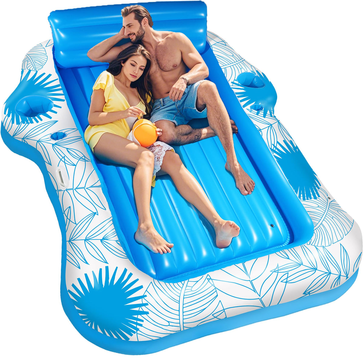 JIANYHW inflatable pool lounger 70x60 inches for comfortable two-person sunbathing.