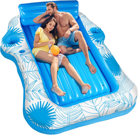 JIANYHW inflatable pool lounger 70x60 inches for comfortable two-person sunbathing.