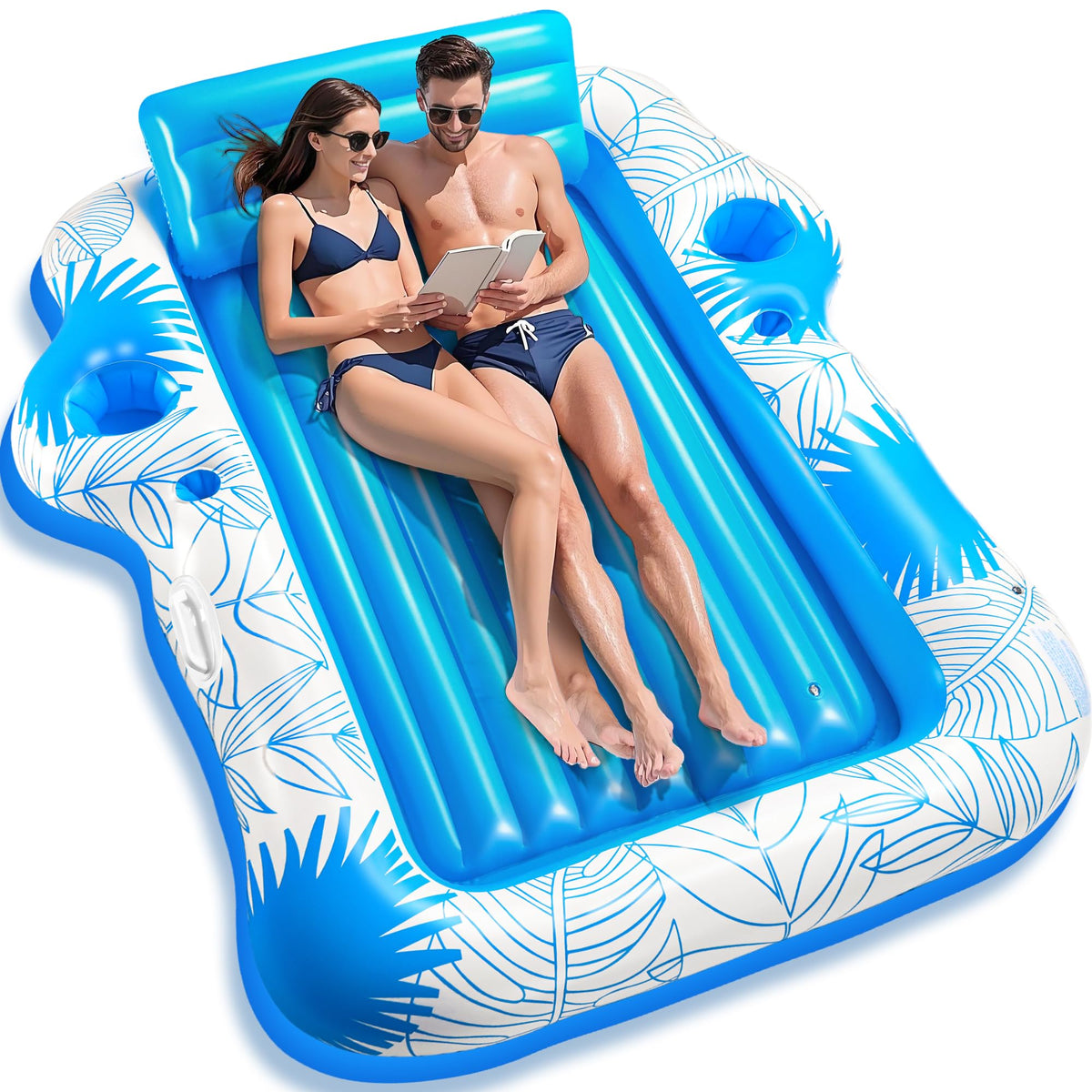 JIANYHW xxlarge inflatable tanning pool lounger shown extended for two adults with ample lounging space