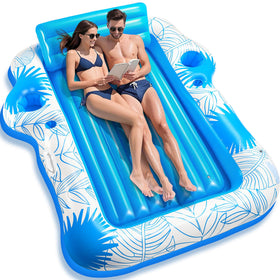 JIANYHW xxlarge inflatable tanning pool lounger shown extended for two adults with ample lounging space