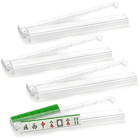 Jibrelxion mahjong rack with pushers in clear acrylic for tidy tile organization.