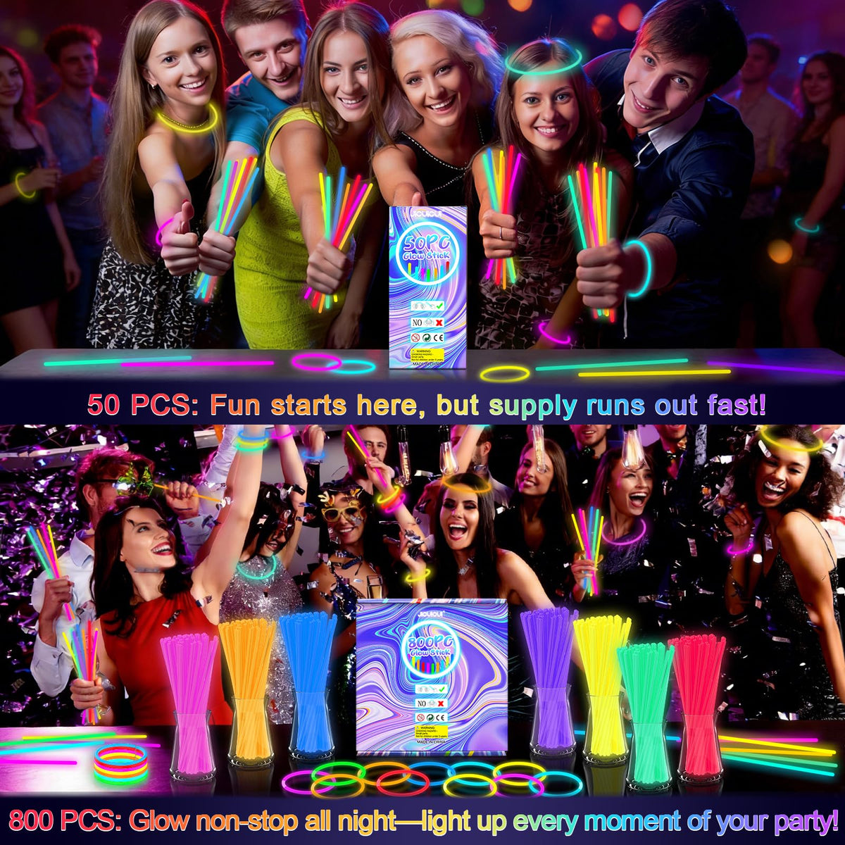 JICUICUI glow necklaces bulk with vivid neon colors for party favors.