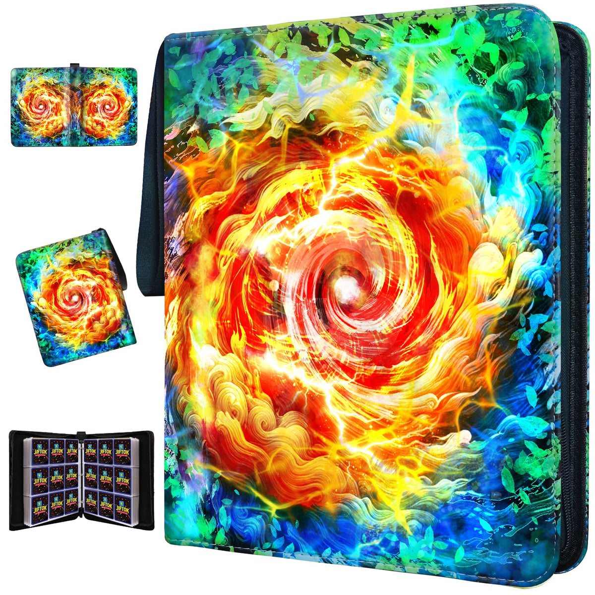 JIFTOK 9-pocket binder with mosaic cover keeps cards organized and protected