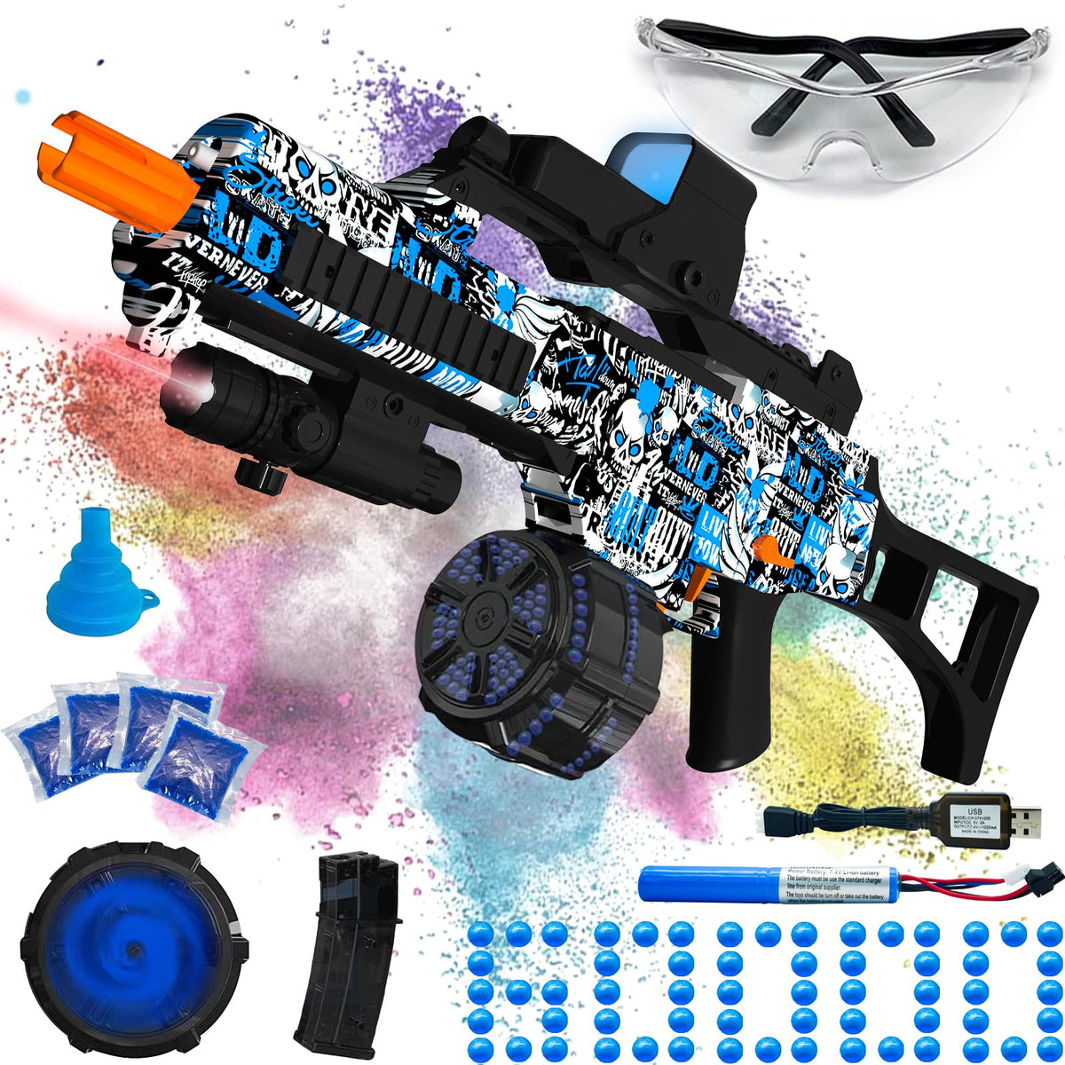 JIFTOK electric gel ball blaster blue front view for action battles