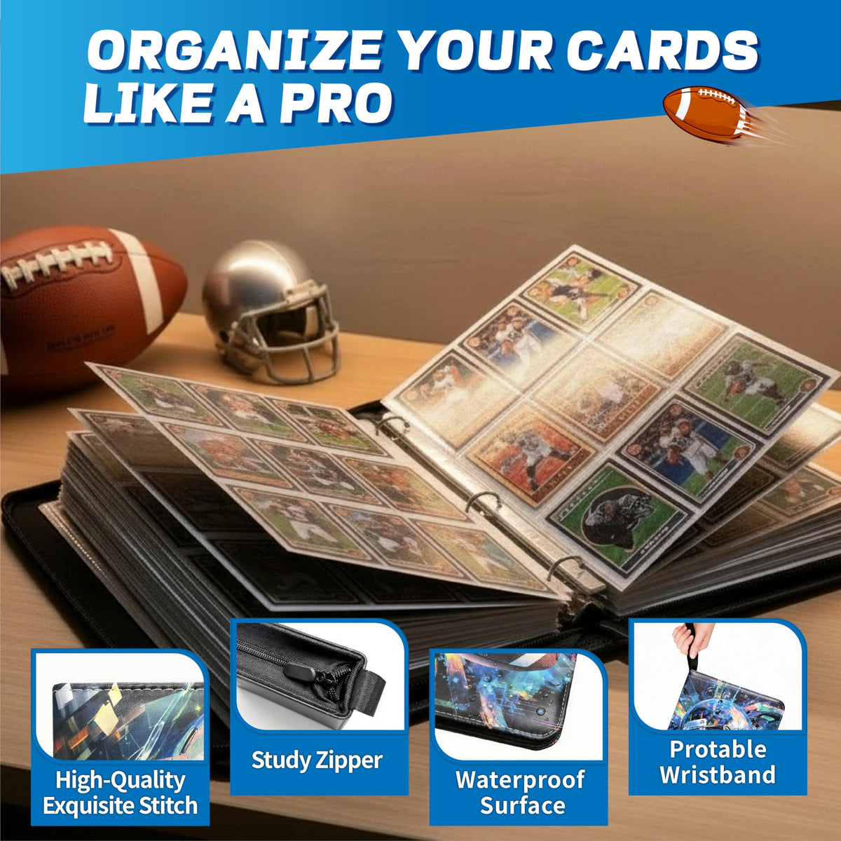 JIFTOK football card binder 9-pocket pages organize cards visibly and accessibly.