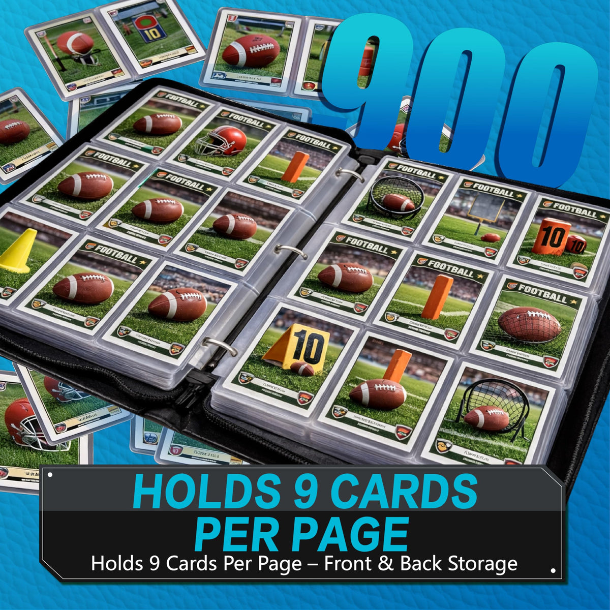 JIFTOK football card binder 900-card capacity stores large collections neatly.