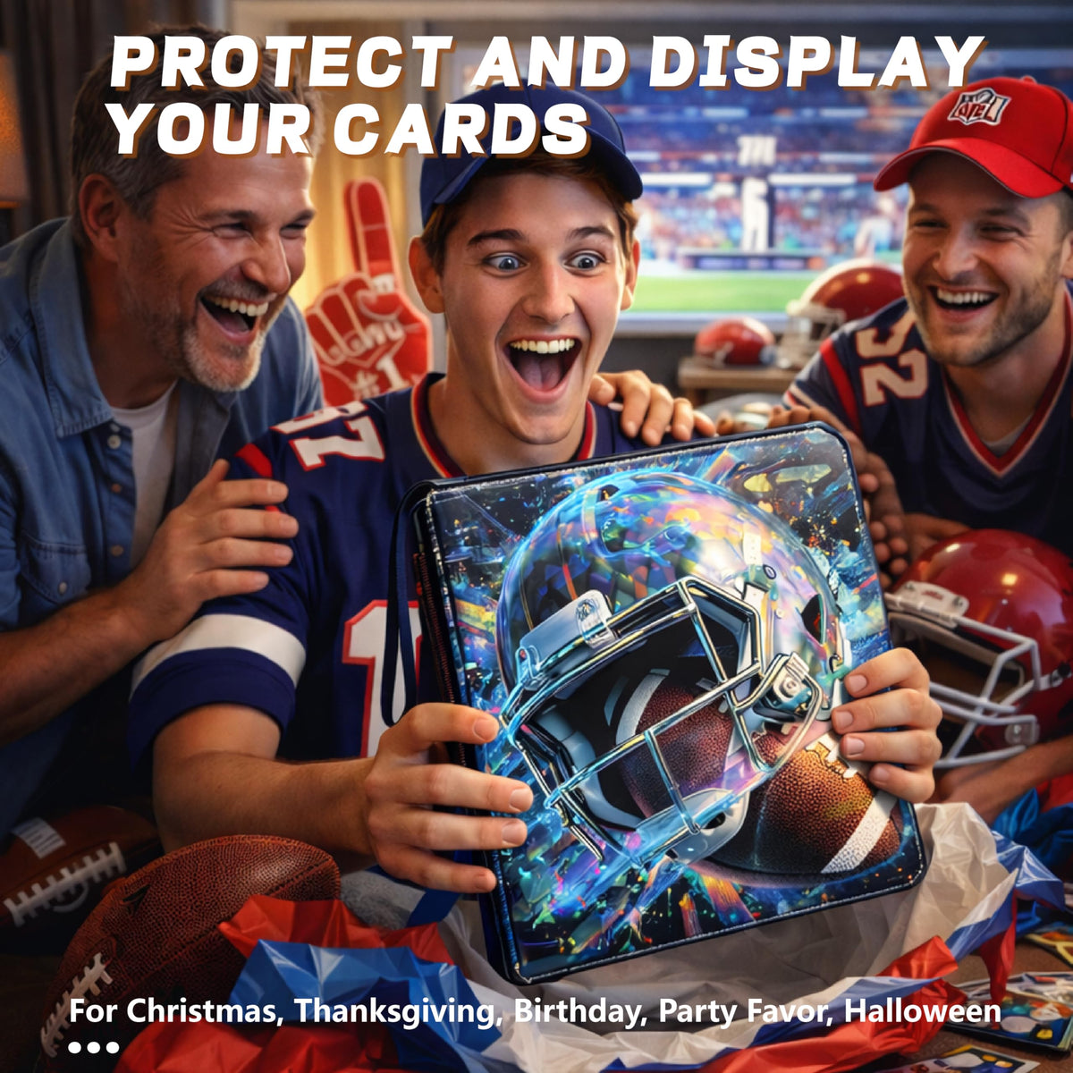 JIFTOK football card binder mosaic design adds gamer-inspired visual appeal.