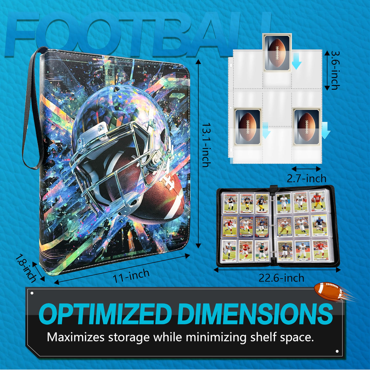 JIFTOK football card binder zipper keeps contents secure during travel.