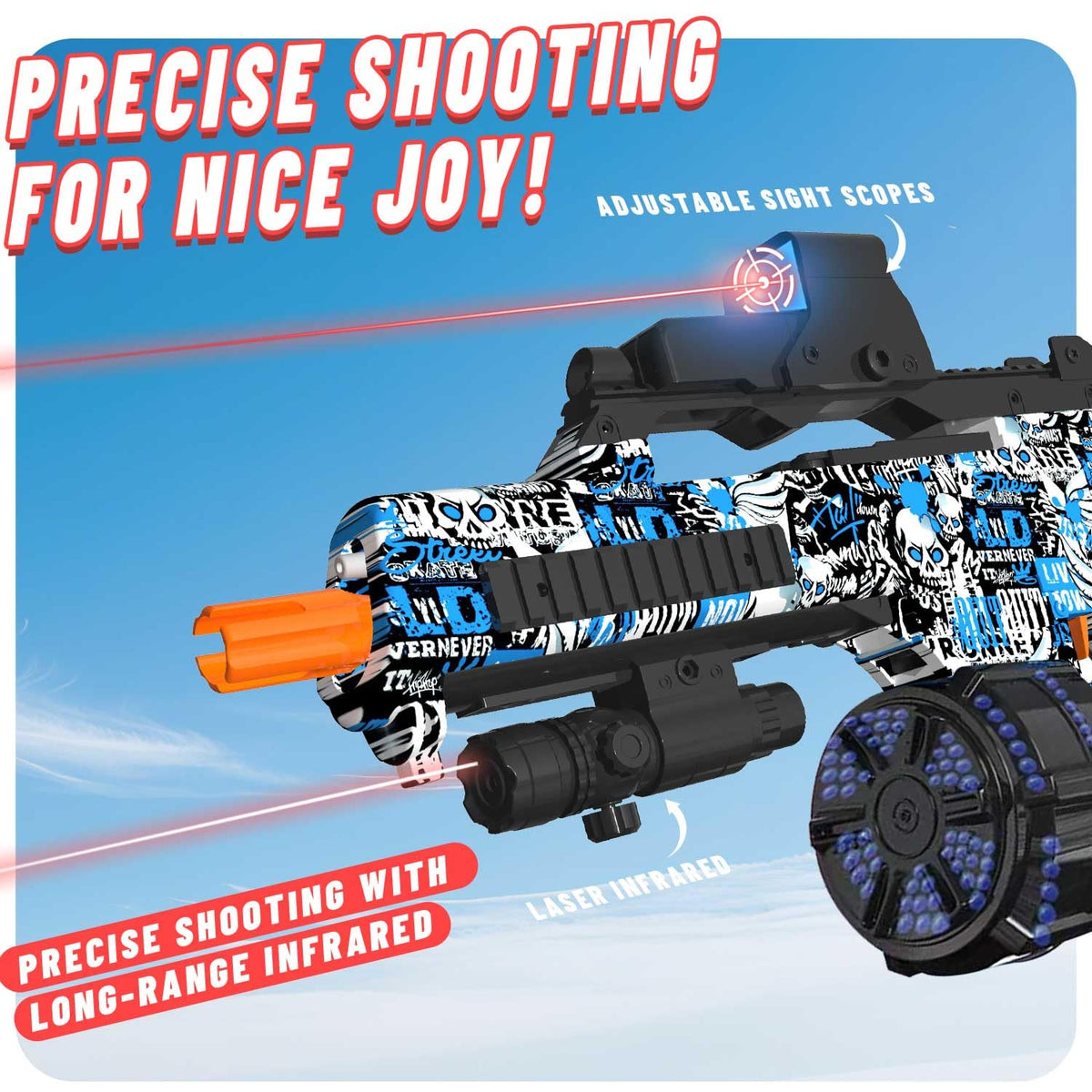 Long-range blast reaches 80 to 100 feet for target engagement