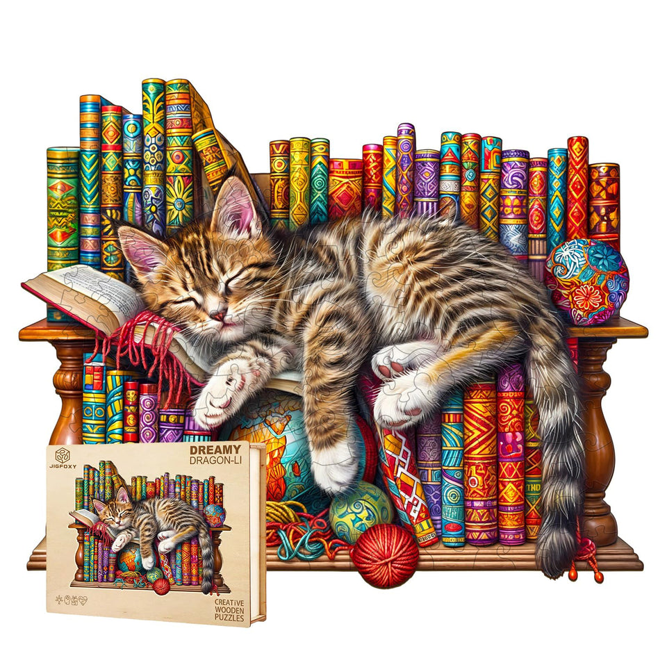 Jigfoxy DragonLi Cat Puzzle full assembly on sturdy wood for adults.