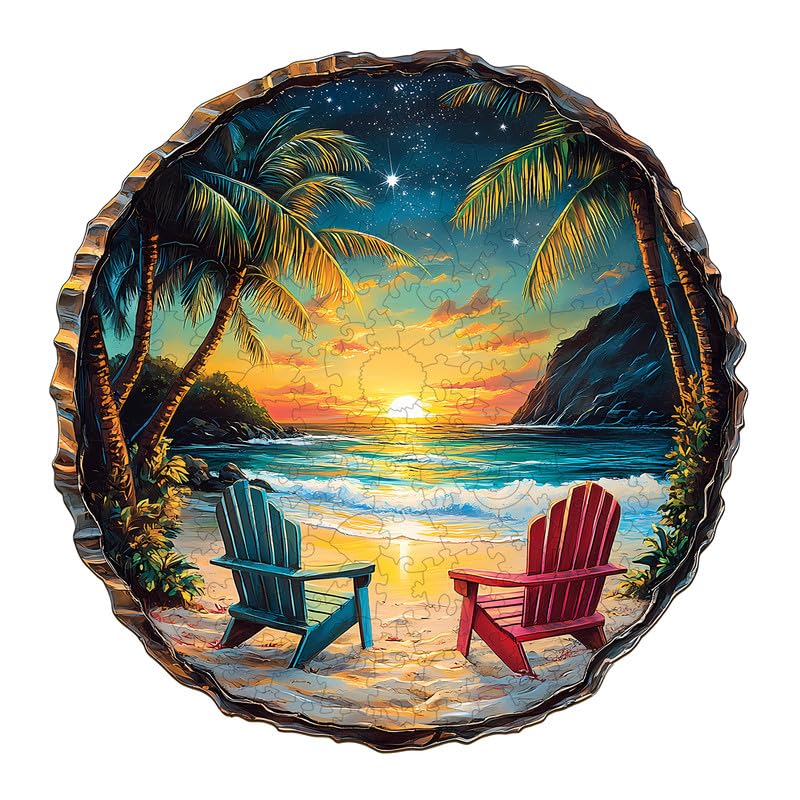 Jigfoxy Sunset Beach wooden puzzle with vibrant colors for a relaxing family activity.