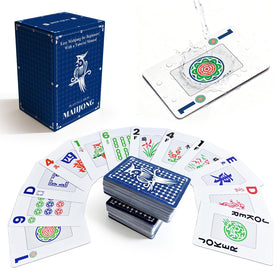 JIHUIJOY Mahjong 166pcs pack shows waterproof, non-slip cards ideal for durable play.