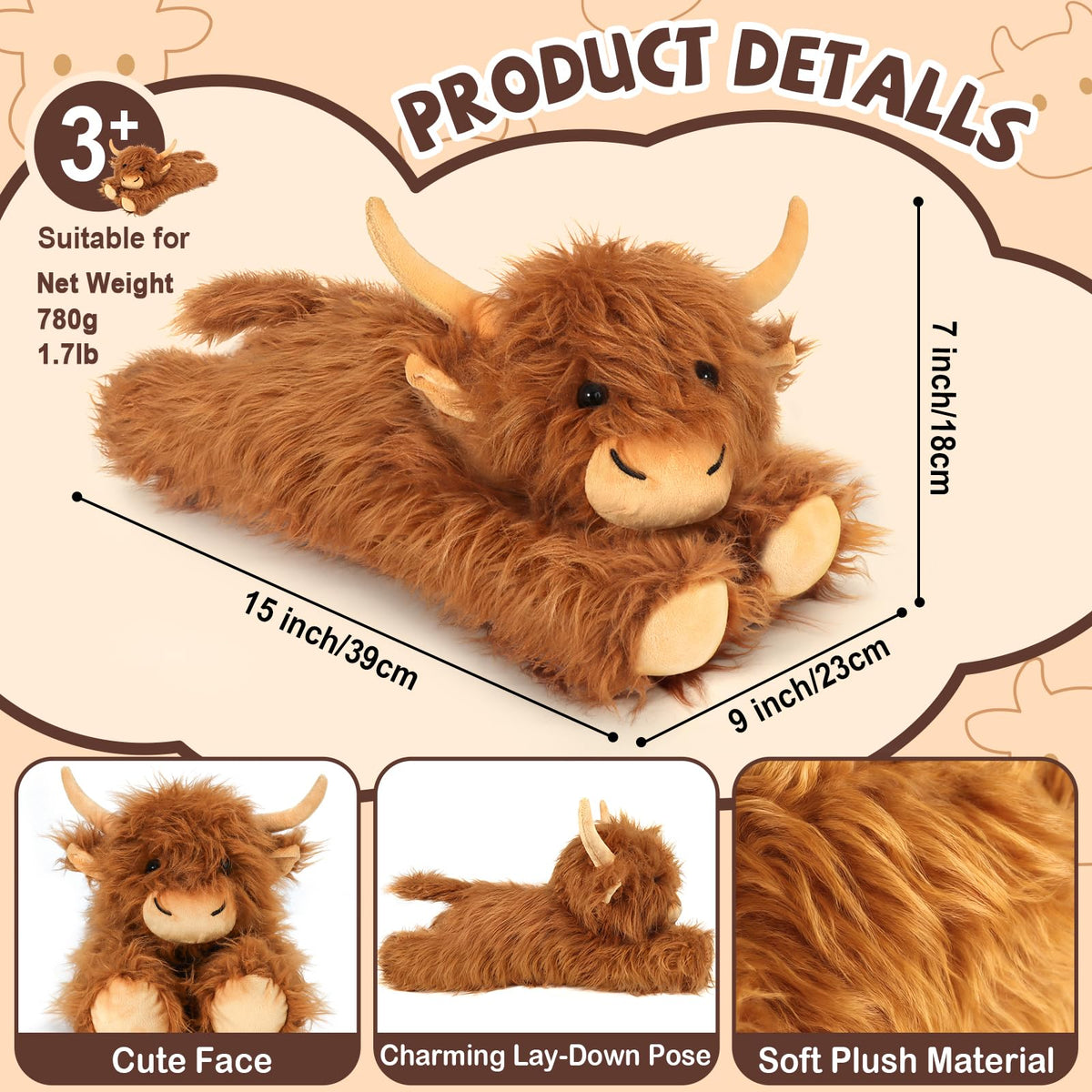 JILPAK Highland Cow plush with lavender essence for calming ambience.