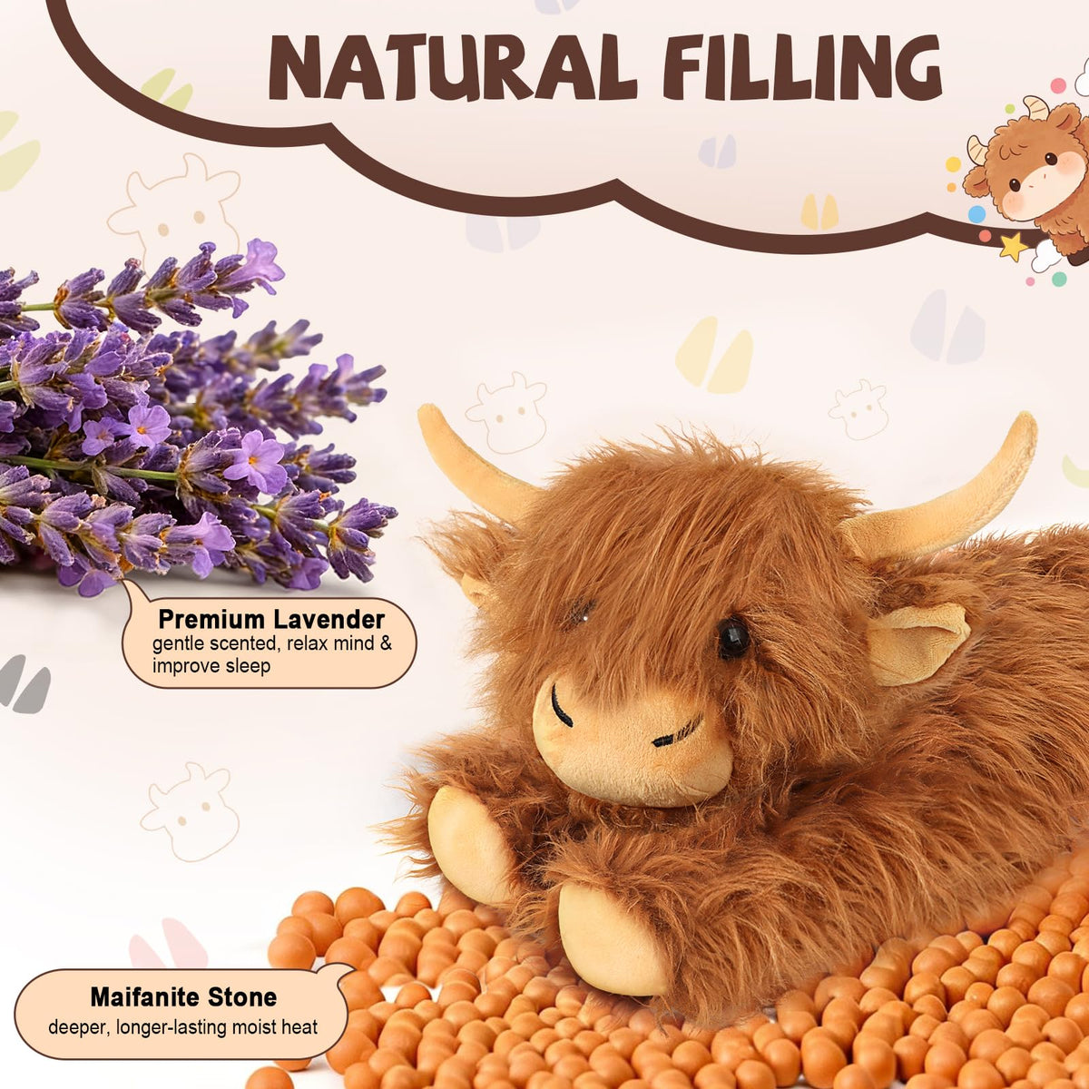 JILPAK Highland Cow microwave-ready plush for quick warmth.