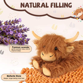 JILPAK Highland Cow microwave-ready plush for quick warmth.