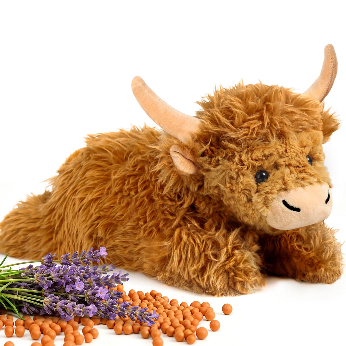 JILPAK Highland cow plush with removable heating pad for gentle warmth