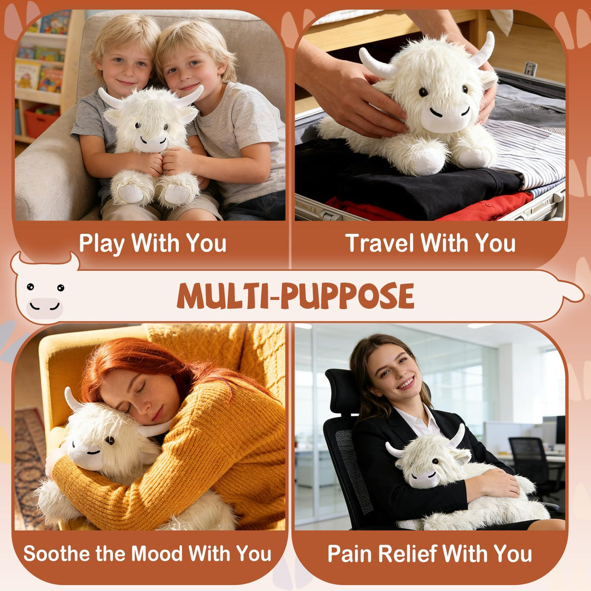 JILPAK Highland Cow Plush compact travel companion for comfort.