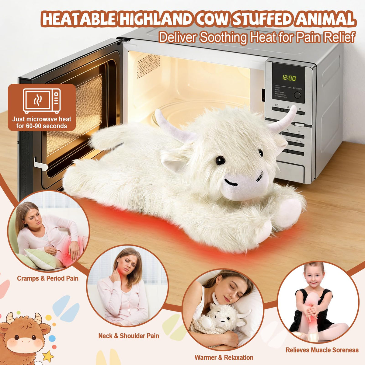 JILPAK Highland Cow Plush weighted design offers soft support.