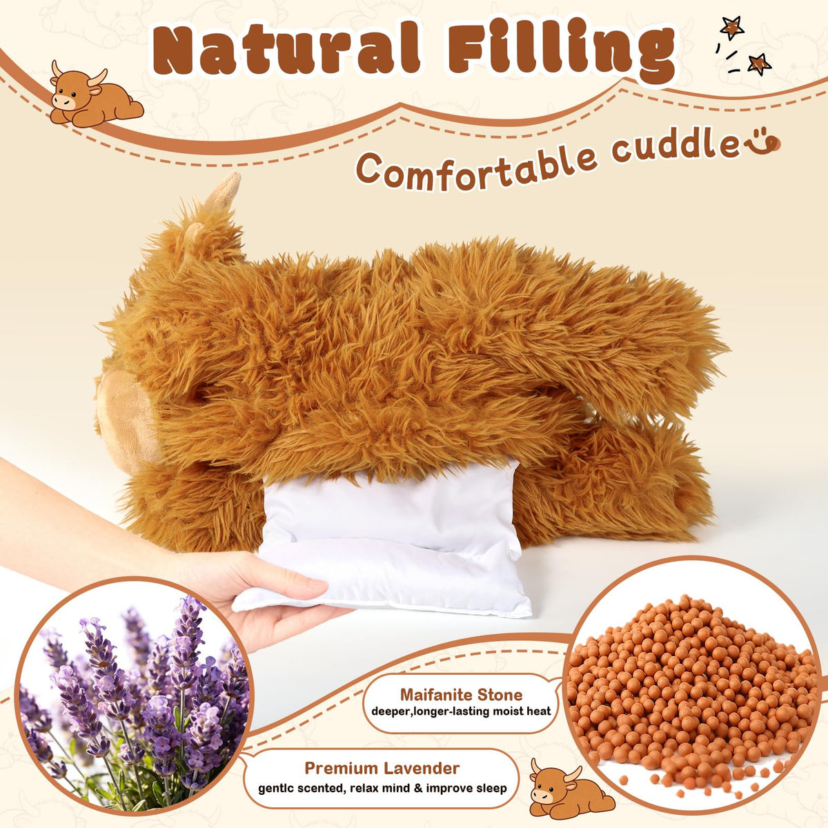 Weighted Highland cow plush design by JILPAK for comforting hugs