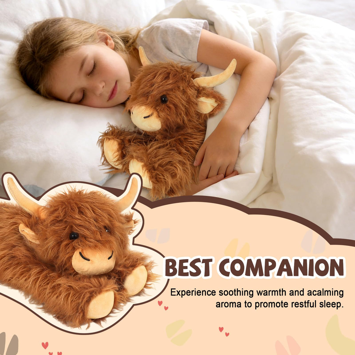 JILPAK Highland Cow weighted plush offering comforting pressure and support.