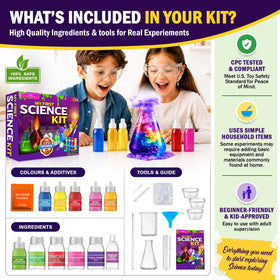 Jim&Gloria science kit child performing at-home experiments safely