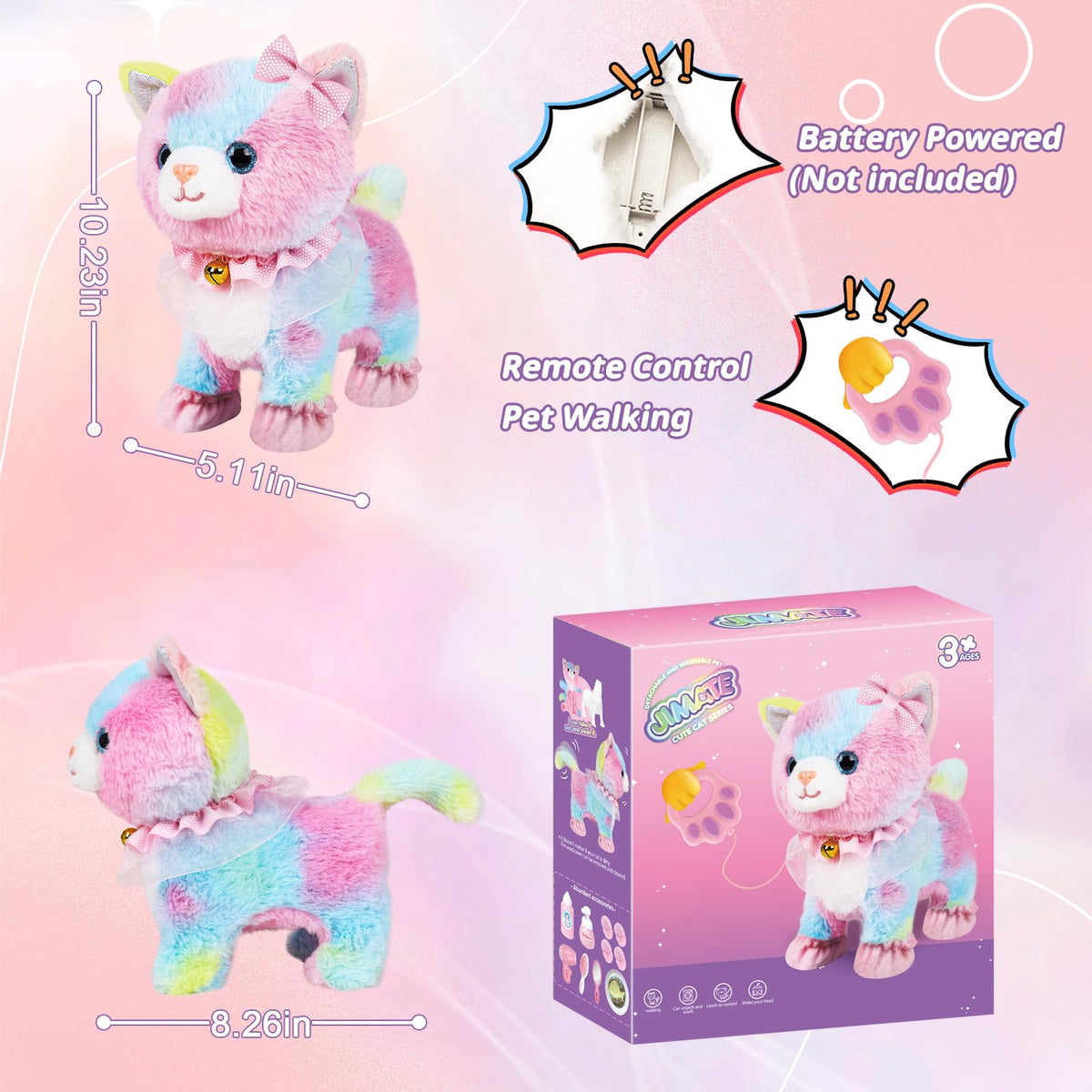 Jimate cat's detachable clothes allow easy washing after playful adventures.