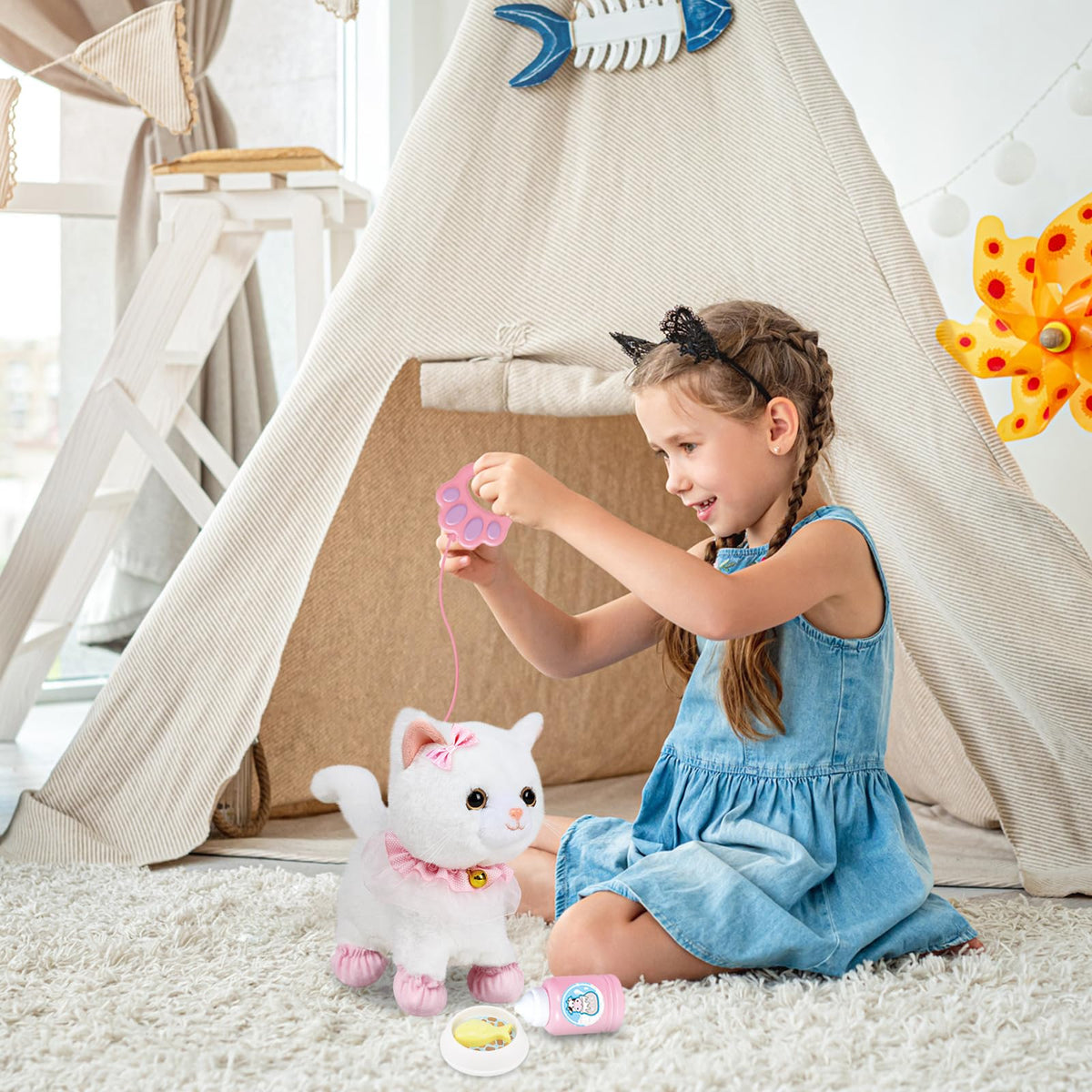 Gift box includes accessories for imaginative pretend-care routines.