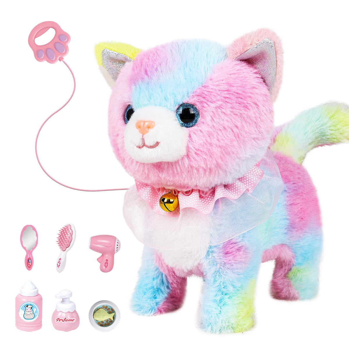 Jimate interactive walking cat toy walks and barks for realistic play.