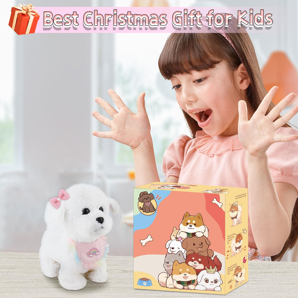 Festive setting of Jimate puppy toy suitable for holiday play
