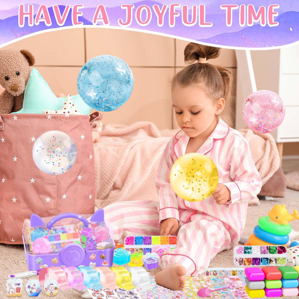Jimcii Bubble Kit fillers like glitter and sequins for sparkly bubbles.