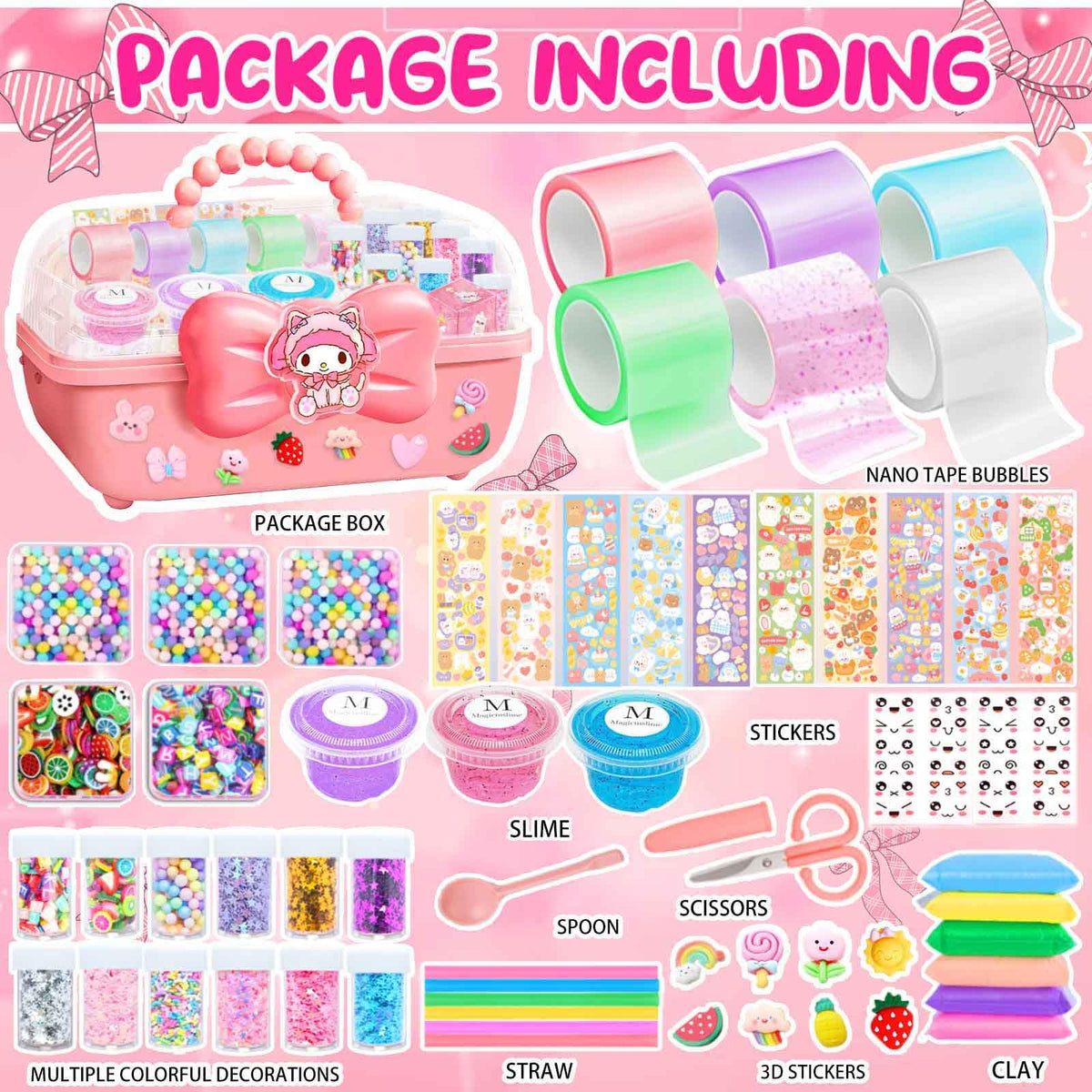 Jimcii Nano Tape Bubble Kit sequin variety close-up, colorful options boost creative play.