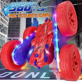 Jimdella Spider RC car side view showing 360° flips and LED accents
