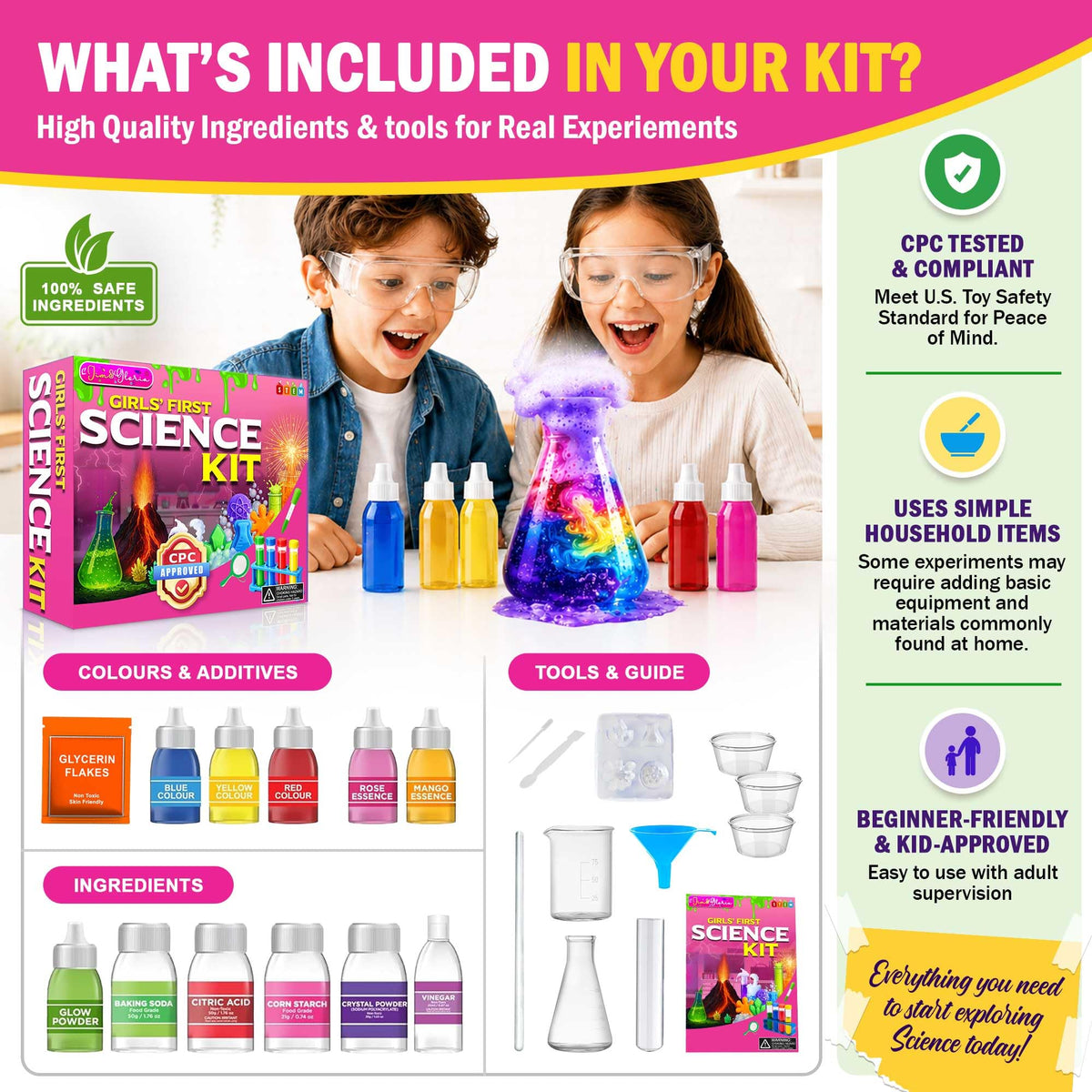Jim&Gloria science kit conical flask for safe, hands-on chemistry demonstrations at home.