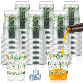 Jinei 60pcs eucalyptus baby shower cups in 16oz for easy serving and chic decor
