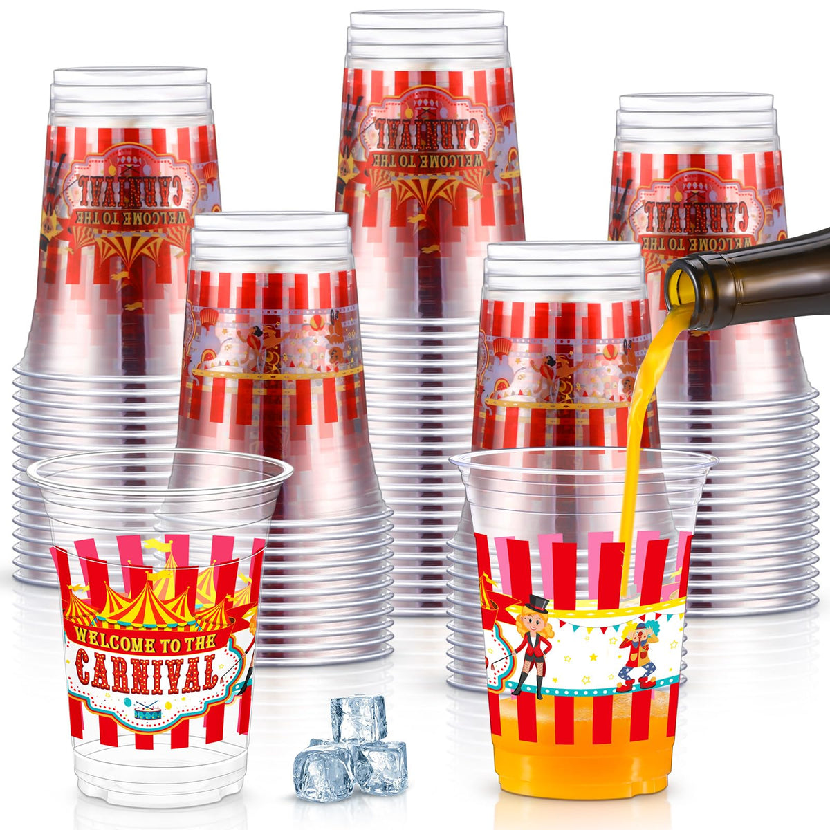 Jinei circus cups clear 16oz for easy party beverage service.