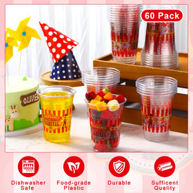 Jinei party table cups in carnival style complement decor.