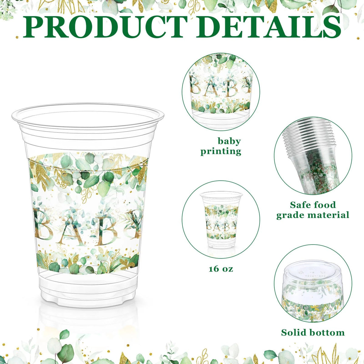 Jinei sage green party cups pair with banners and backdrops