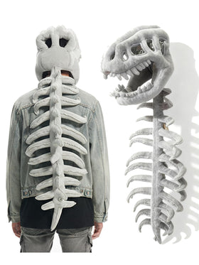 JingDan Dinosaur Skeleton Costume with 3D skull mask for immersive Halloween look.