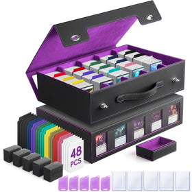 JINSWY 5-Row Trading Card Storage Box with Handle keeps large collections organized during transport.
