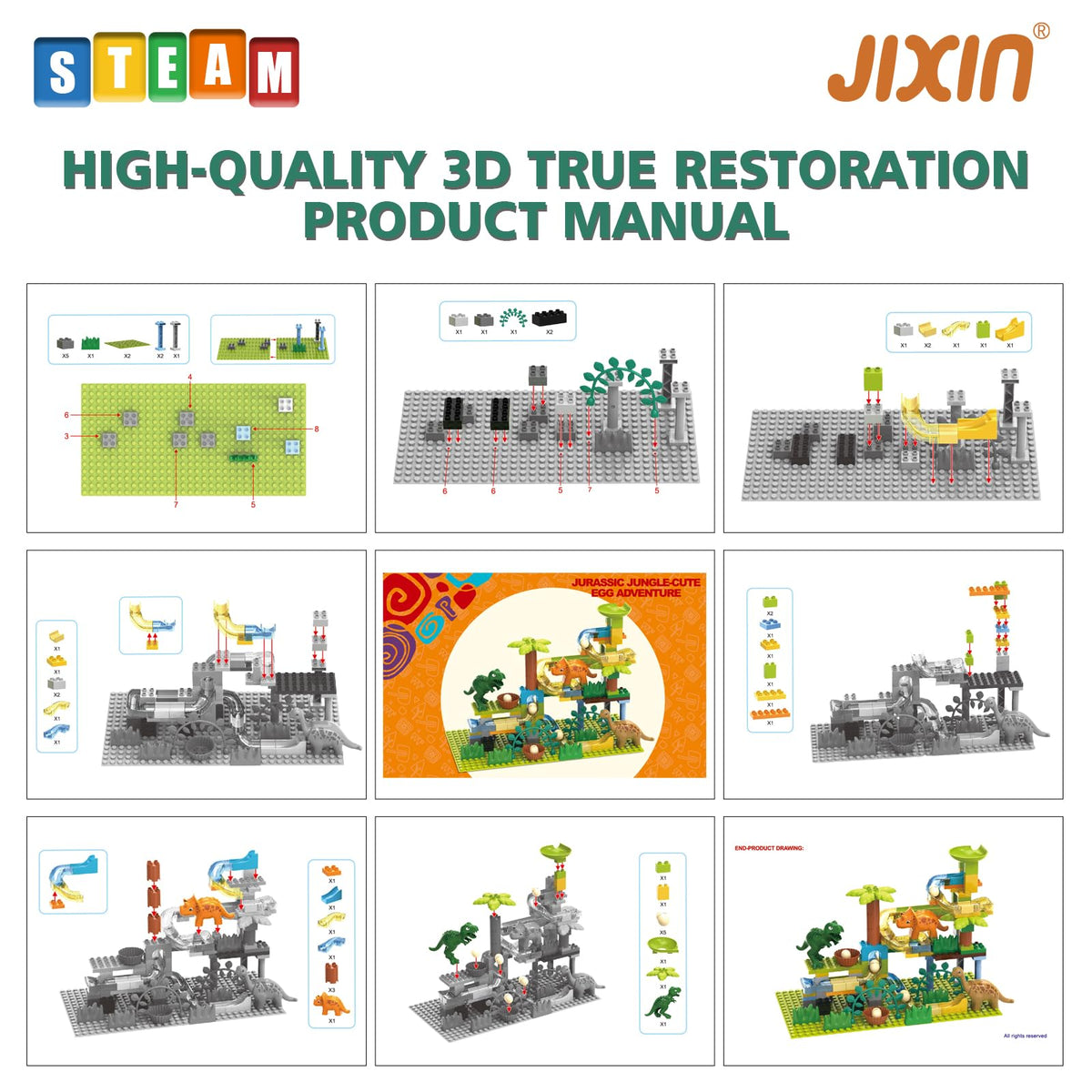 JIXIN Dinosaur blocks closeup highlights durable, kid-friendly construction