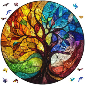 Jiroinlly wooden puzzle four seasons tree 500-piece puzzle invites family bonding with a vivid design